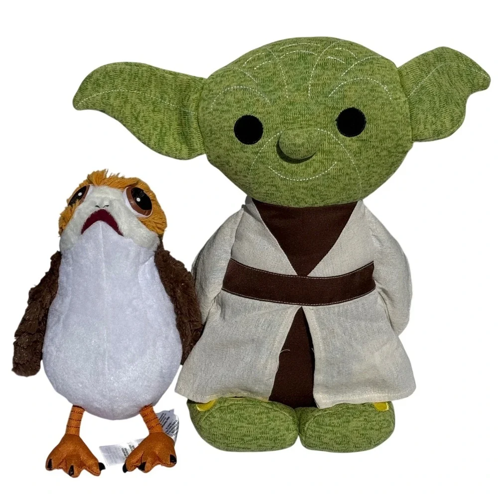 Star Wars Yoda and Porg Plush Bundle Stuffed Animal Toy Green Brown